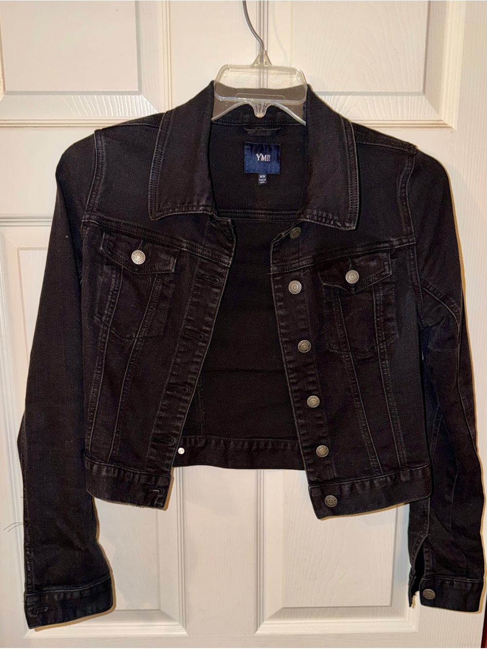 YMI Jeans Black Cropped Denim Trucker Jean Jacket Medium